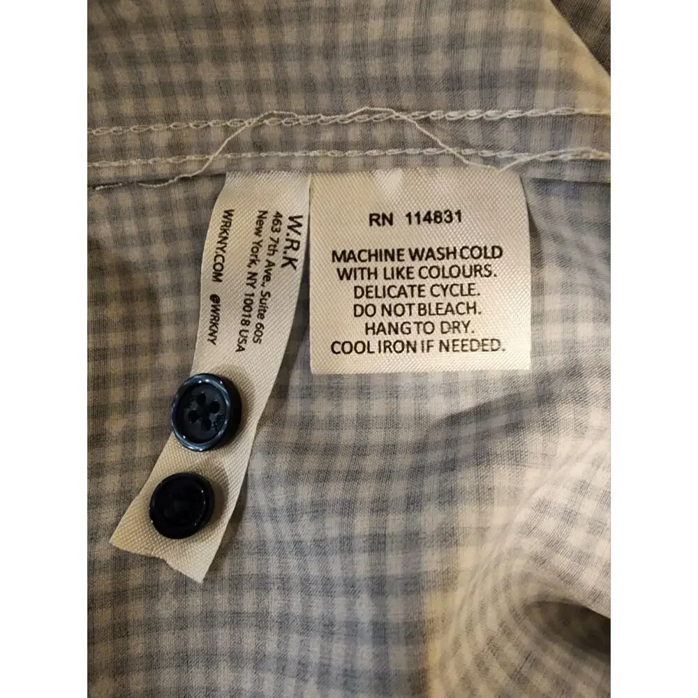 WRK Dress LS Shirt Mens 17 4-Way Stretch Blue Check Flip Cuff Fitted Button